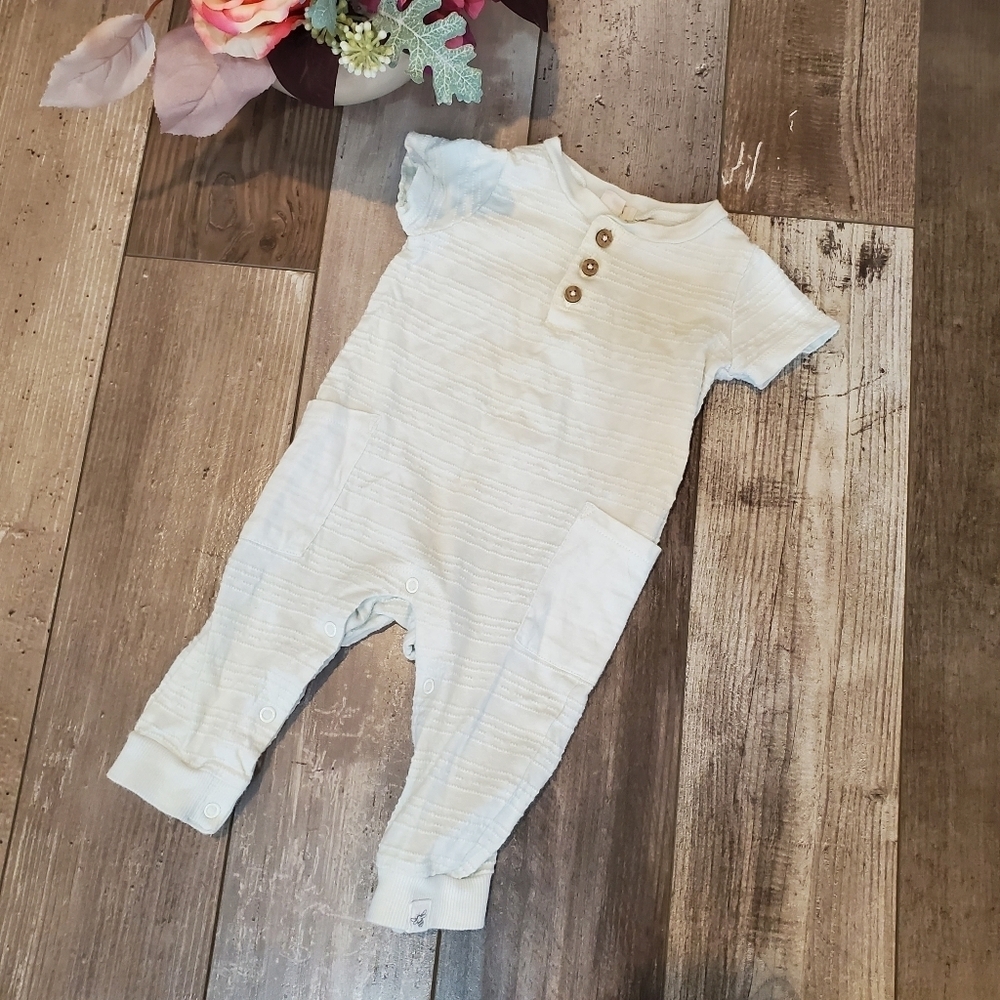Burt's Bees Baby White Romper Jumpsuit 0 to 3 mos 100% Organic Cotton